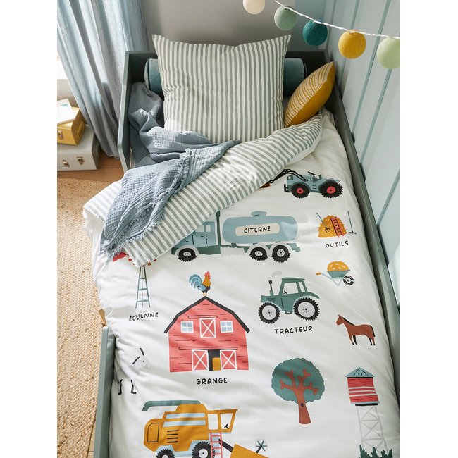Parure housse de couette et taie d'oreiller avec coton recyclé MOISSON blanc imprimé <span itemprop=