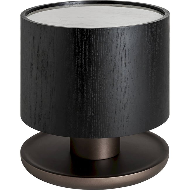 Table basse art déco en chêne, verre et fer Couleur chêne noir et verre fumé <span itemprop=