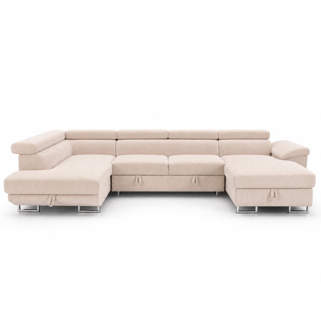 Canapé panoramique convertible velours côtelé, BAOJI Couleur beige <span itemprop=
