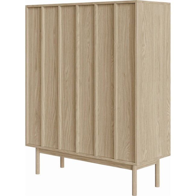 Commode haute chêne à portes rainurées Couleur chêne huilé <span itemprop=