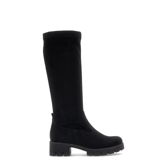 Bottes en textile à talon décroché noir velours <span itemprop=