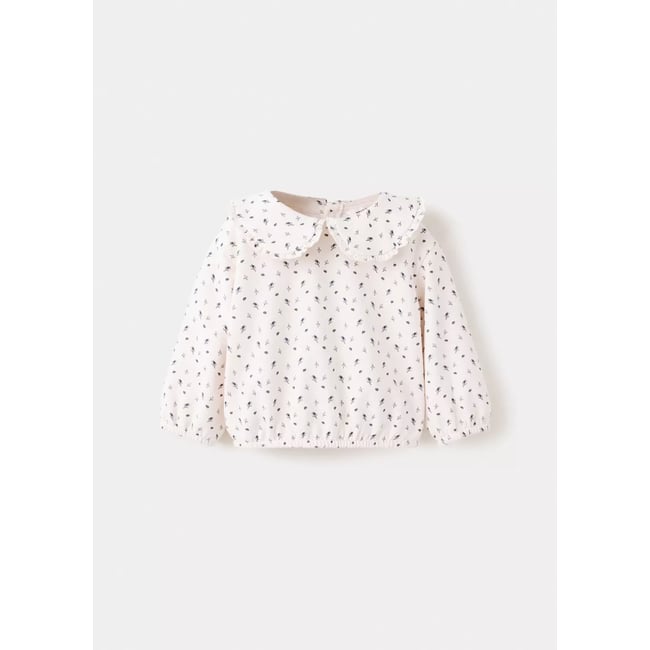 Sweat à fleurs col Claudine écru <span itemprop=