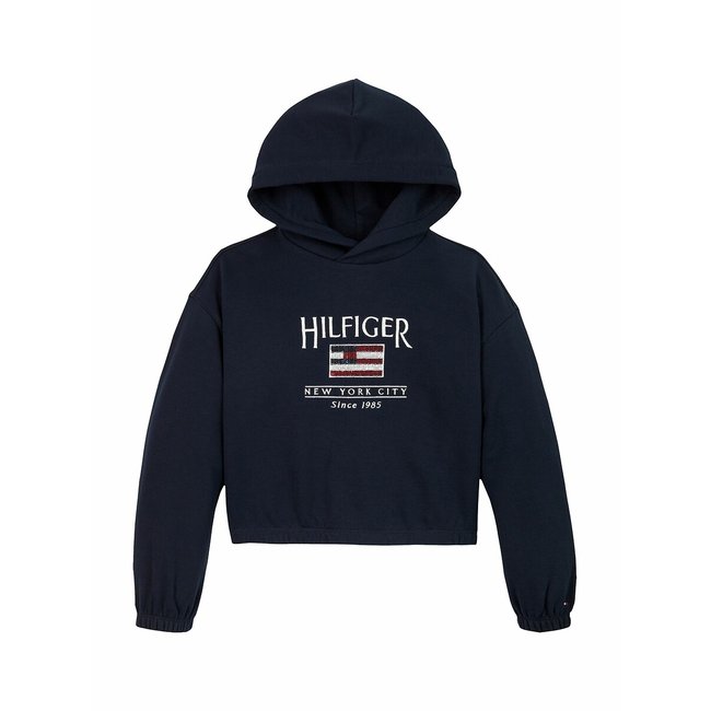 Felpa con cappuccio, logo con paillettes - TOMMY HILFIGER