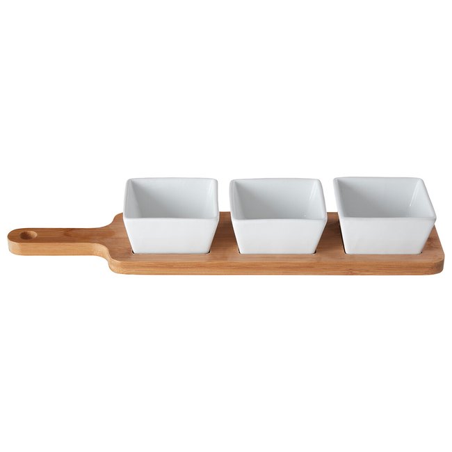 4-Piece Bamboo Serving Board & Dishes Set, white, SO'HOME
