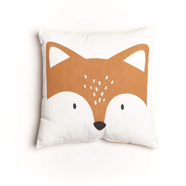 Coussin imprimé animalier coton FUNNY RENARD orange <span itemprop=