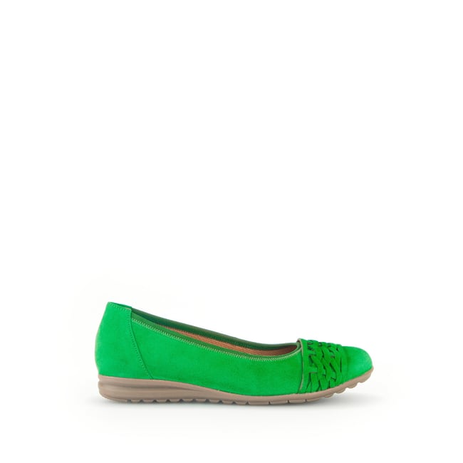 Ballerines en cuir velours à talon compensé vert velours <span itemprop=