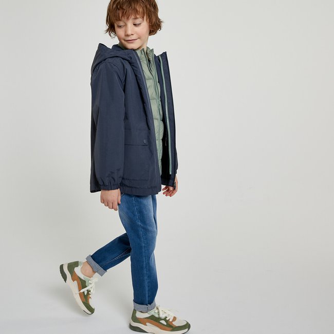 Parka 3 en 1 à capuche marine/kaki <span itemprop=