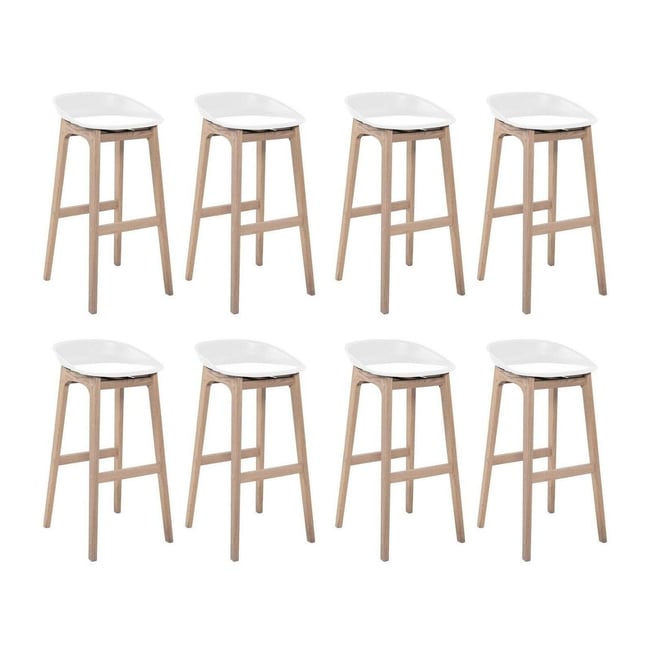 Lot de tabourets de bar en chêne et assise plastique 75cm RIVA|Lot de 8 | Lot de 8 Couleur blanc <span itemprop=