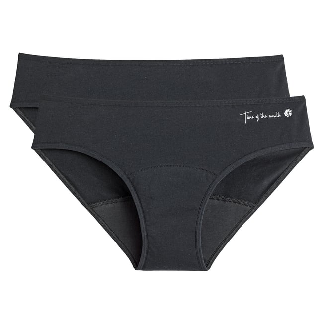 Lot de 2 culottes menstruelles, flux moyen  noir <span itemprop=