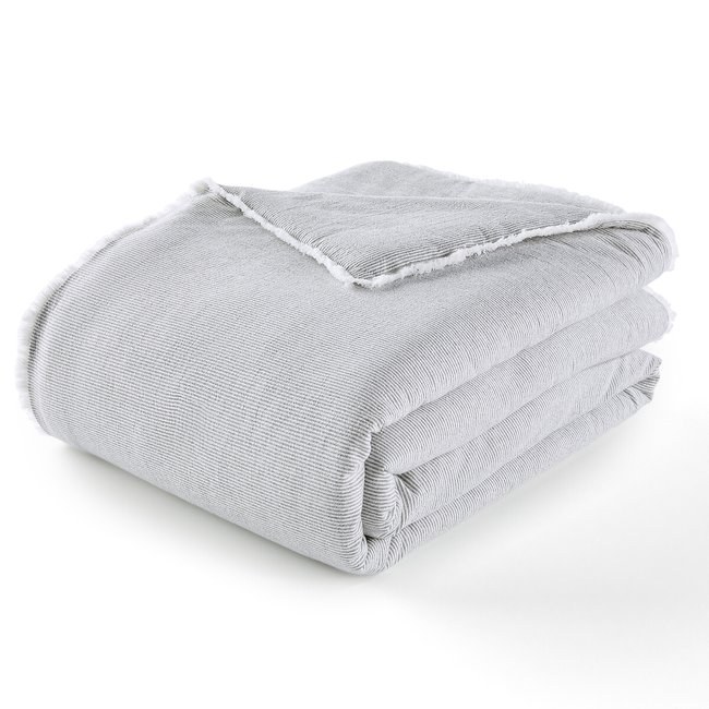 Couvre lit coton lin, matelassé, Celtina rayé anthracite <span itemprop=