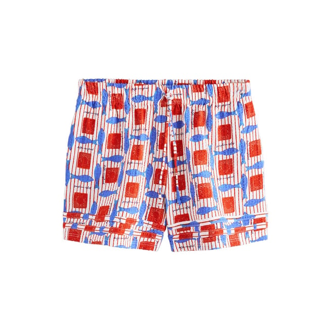 Short avec lien à nouer la taille imprimé poisson rouge/bleu <span itemprop=
