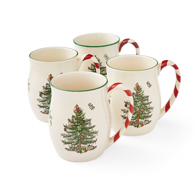 Set of 4 Christmas Tree Candy Cane Mugs, white, SPODE