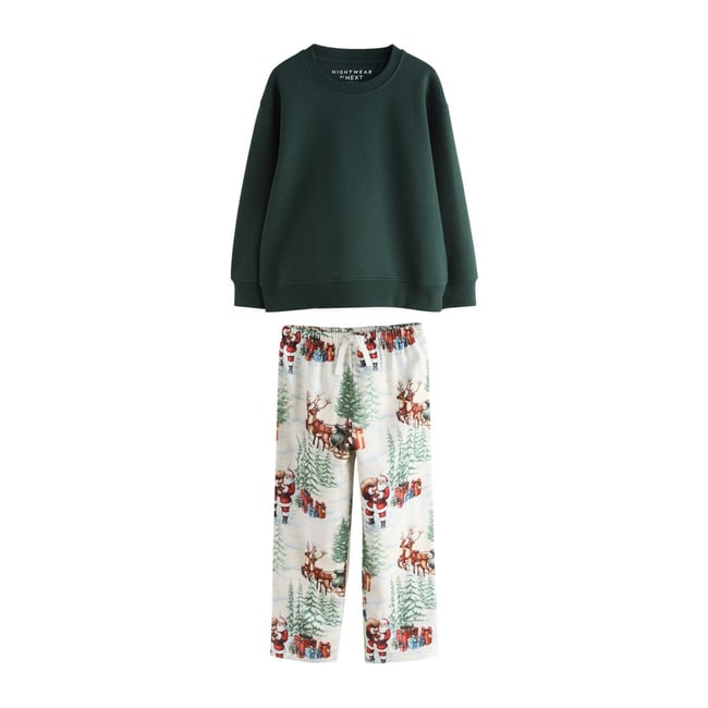 Pyjama de noël famille vert/écru <span itemprop=