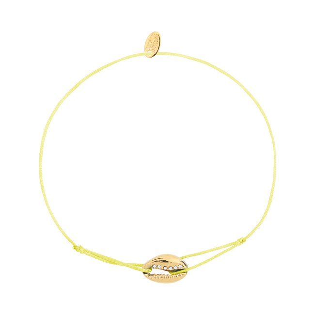Bracelet cordon cauri mimosa blanc <span itemprop=