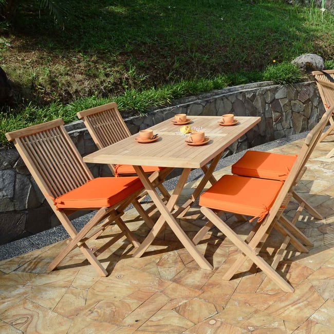 Table pliante rectangulaire en teck massif Kensaï 120 x 70 cm naturel <span itemprop=