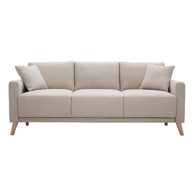 Canapé design 3 places en tissu et pieds en bois MUNIK Couleur beige <span itemprop=