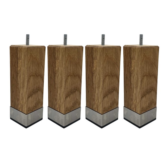 Pied carré chêne massif et inox (lot de 4) Couleur bois naturel <span itemprop=