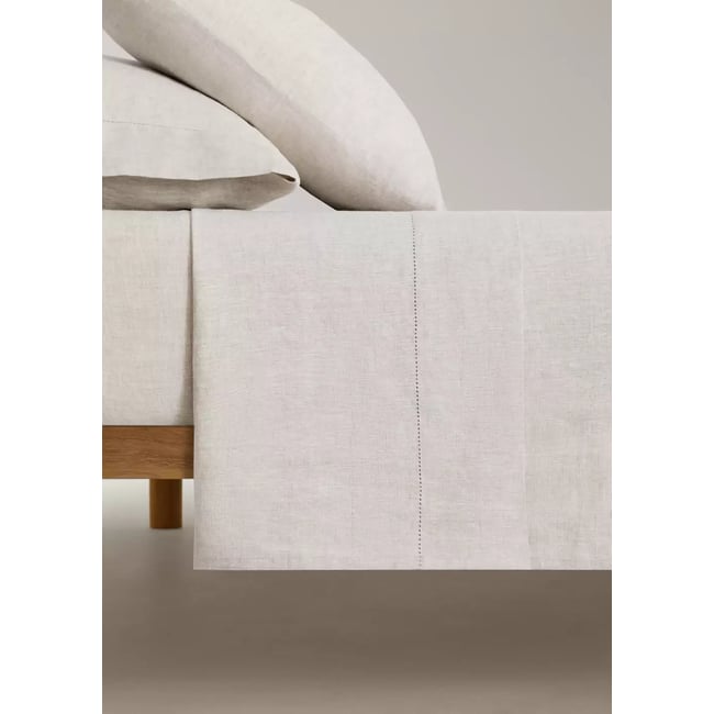 Drap plat enfant lin lavé lit 90 cm beige <span itemprop=