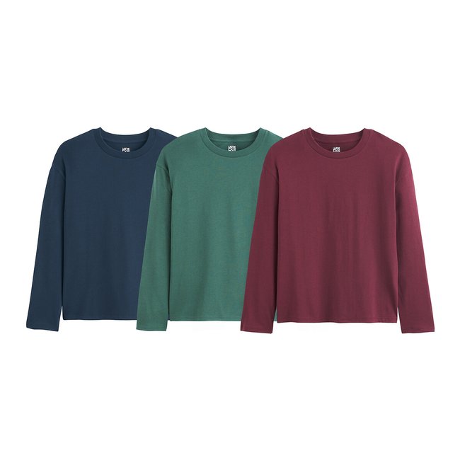 Lote de 3 camisetas manga larga azul marino + verde + burdeos <span itemprop=