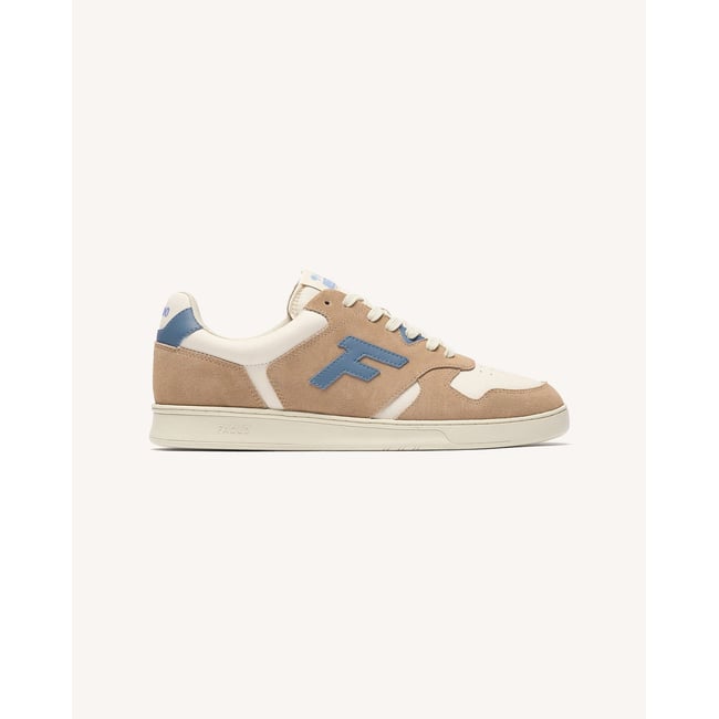 Baskets basses cuir suede PALMER taupe et beige et bleu <span itemprop=