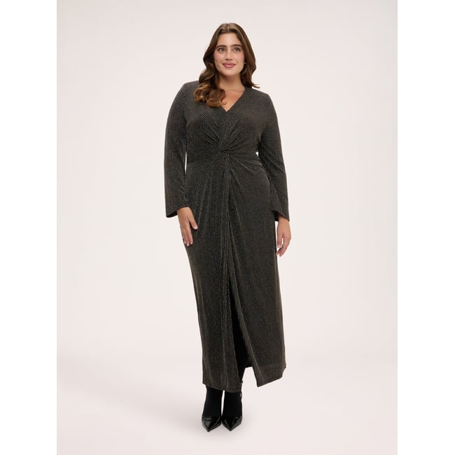 Robe portefeuille longue à col en V avec fente noir <span itemprop=