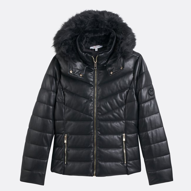 Kurze Steppjacke mit fester Kapuze, Übergangszeit schwarz <span itemprop=