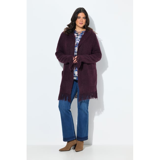 Cardigan long sans manches et sans fermeture rouge vin foncé <span itemprop=