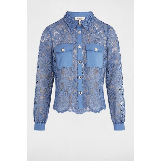 Chemise manches longues dentelle bleu fjord <span itemprop=