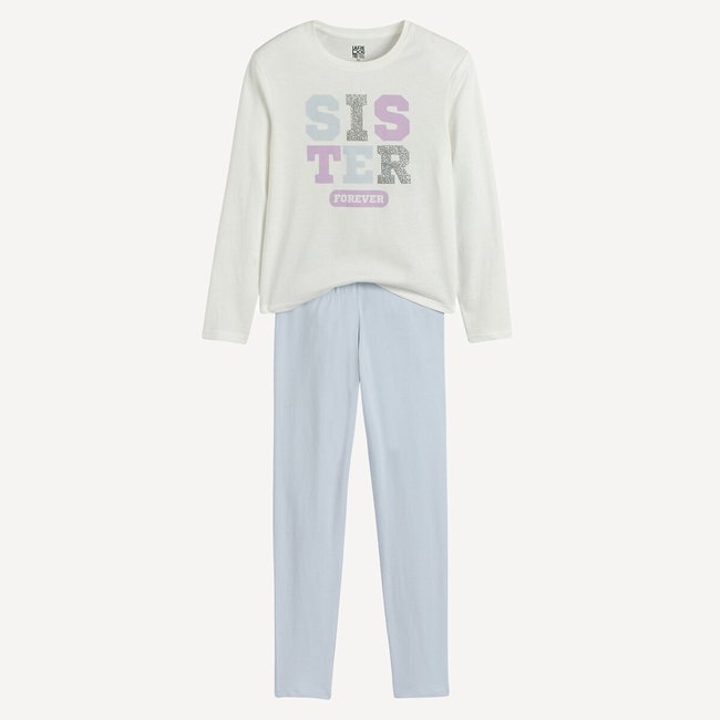 Pyjama en jersey, message Sister Forever bleu/écru <span itemprop=