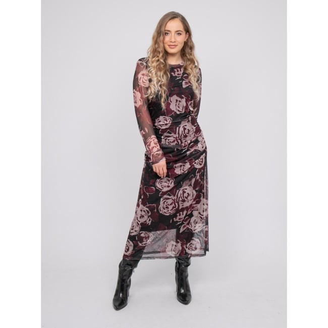 Robe Longue En Mesh Motif Roses Irma noir <span itemprop=