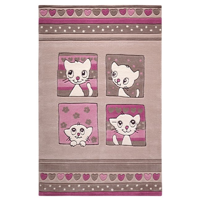 Tapis enfant motif petit chat chambre , KITTY KAT Couleur beige <span itemprop=