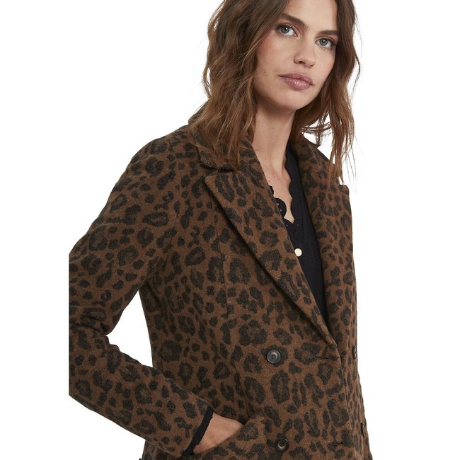 Manteau en laine mélangé imprimé léopard <span itemprop=