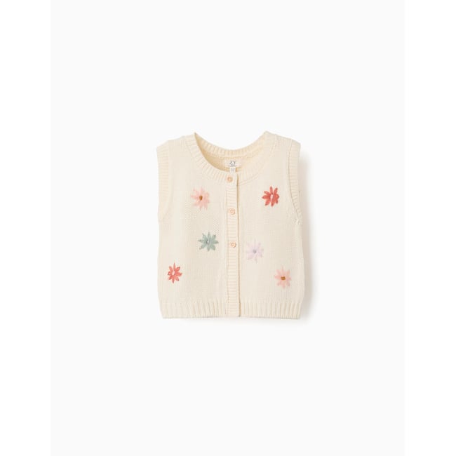 Gilet sans manches en maille avec broderie florale blanc <span itemprop=