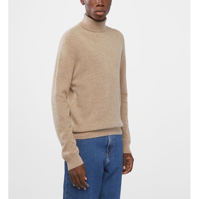 Pull   col roulé uni nachrol en cachemire taupe <span itemprop=