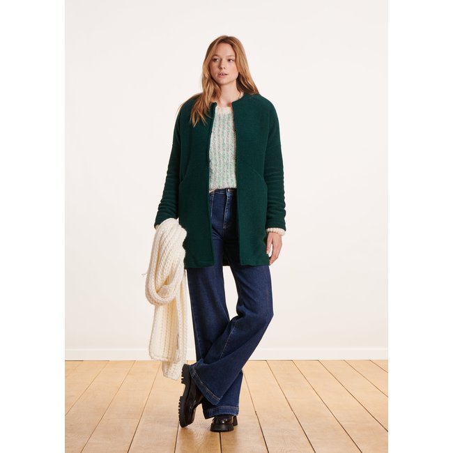 Manteau mi-saison en laine bleu canard <span itemprop=