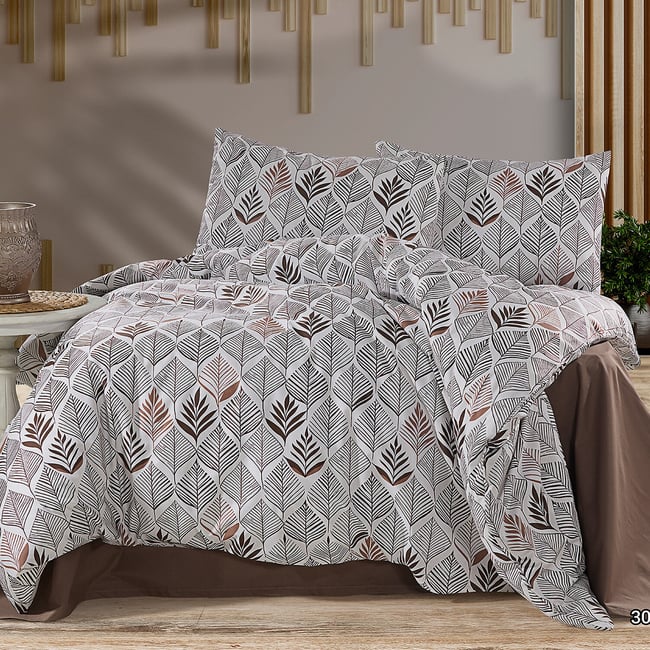 Paure de couette et tai(e) coton imprimé, lignora beige <span itemprop=