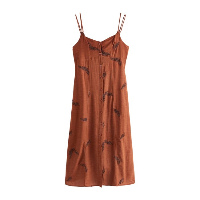 Robe mi-longue boutonnée marron <span itemprop=