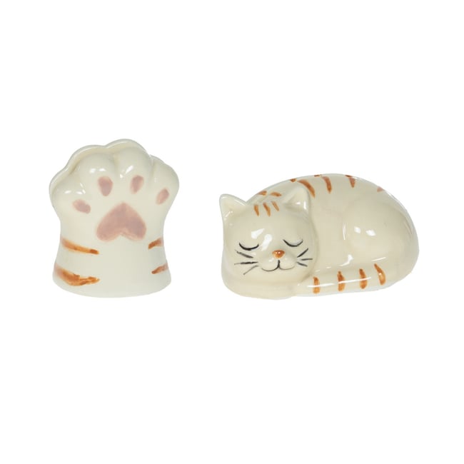 Coffret 2 porte photos chat en céramique crème / ivoire <span itemprop=