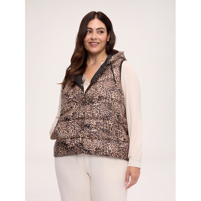 Veste matelassée réversible sans manches avec imprimé léopard beige <span itemprop=
