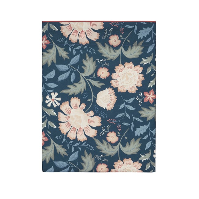 Drap plat imprimé en percale de coton, FAIRY BLOSSOM bleu nuit <span itemprop=