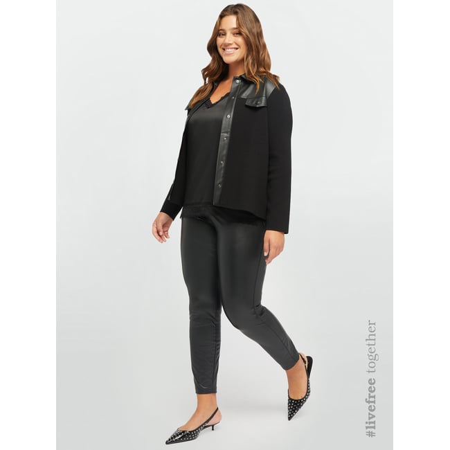 Legging en tissu brillant obtenu à partir de fibres recyclées noir <span itemprop=