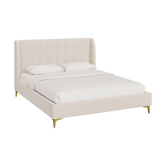 Lit double en tissu et pieds - KODA Couleur beige <span itemprop=