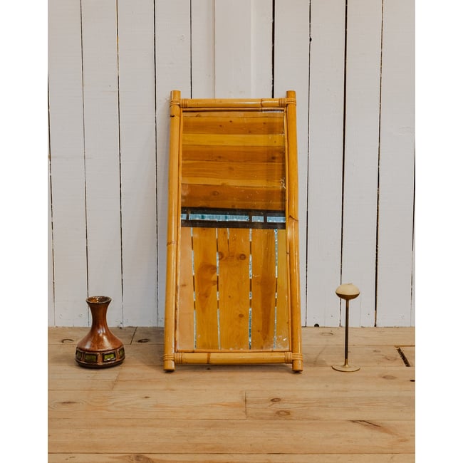 Miroir en bambou Georges N°1524 - Bon état Couleur bois clair <span itemprop=