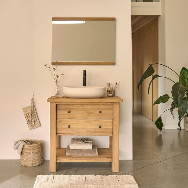 Meuble sous vasque en teck recyclé massif 82 cm  NAHELE Couleur naturel <span itemprop=