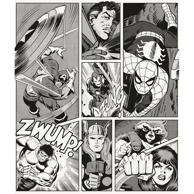 Papier peint  Komar - Marvel Classic Comic Panel Monochrome - Rouleau: 212 x 250 cm Couleur noir <span itemprop=