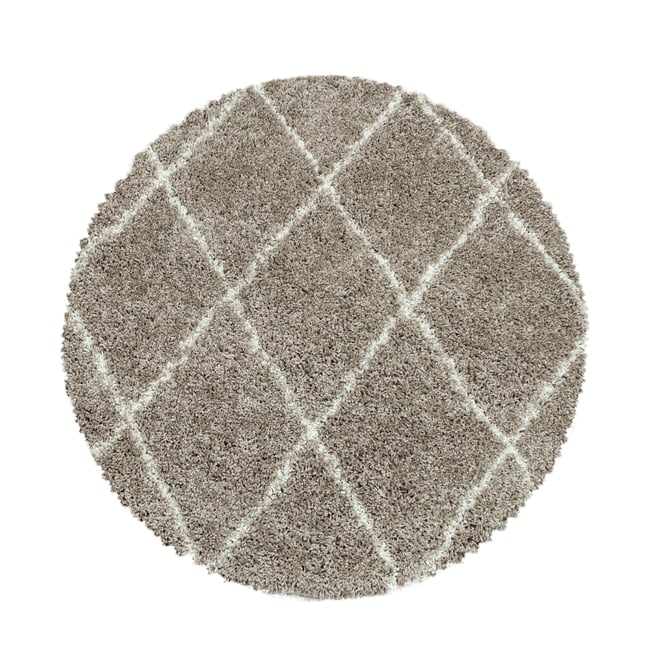 Tapis rond shaggy à losange ALVOR Couleur beige <span itemprop=