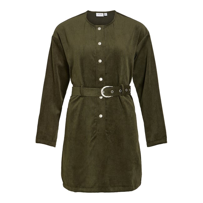 Robe courte en velours avec ceinture vert kaki <span itemprop=
