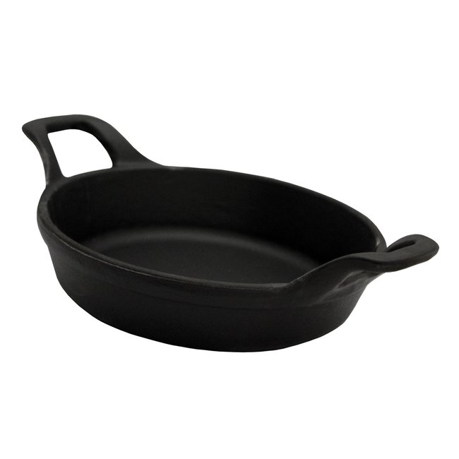 Mini plat à œufs rond en fonte   mat 16 cm noir <span itemprop=