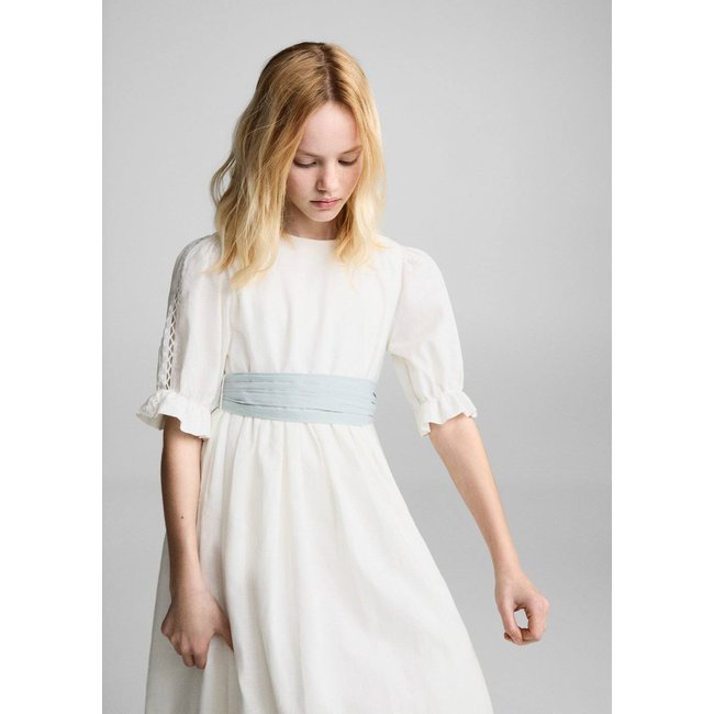 Robe lin volantée blanc <span itemprop=
