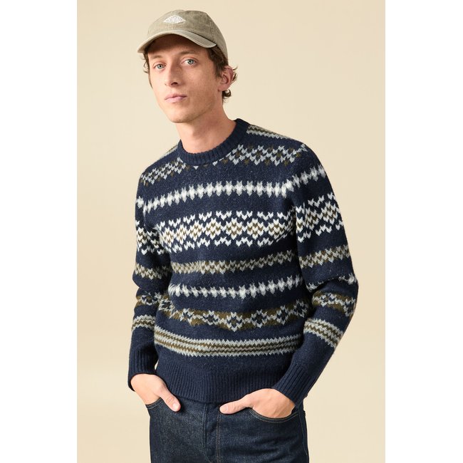 T-shirt manches longues col rond bleu marine <span itemprop=